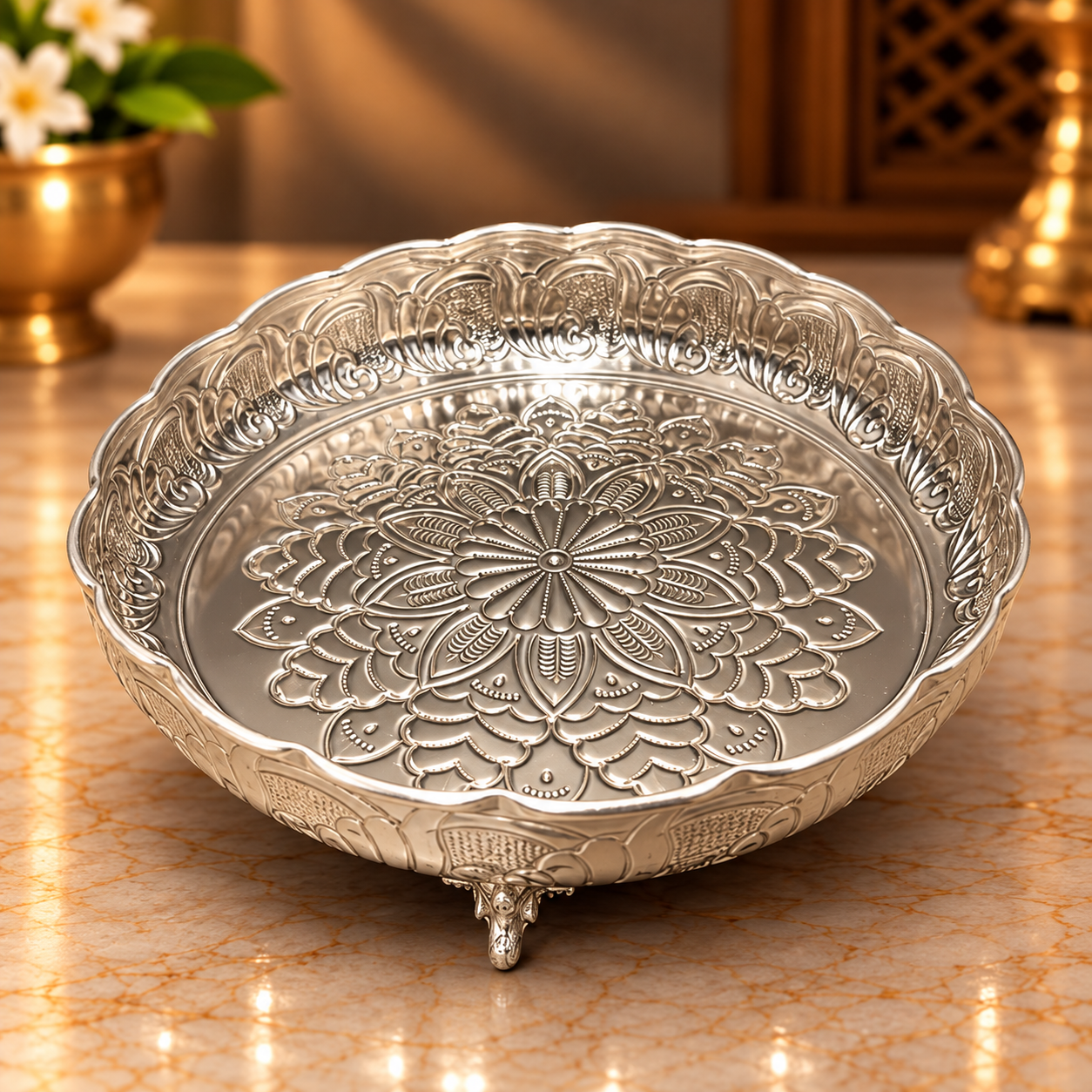 GS Laser Engraving flower design plate with Elephant legs 10"