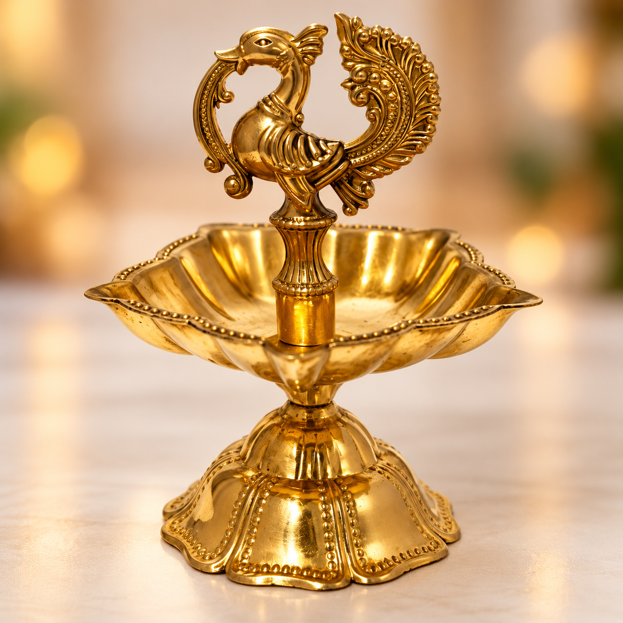 Brass Peacock Small Diya Pair 2.5/3.5 Inches
