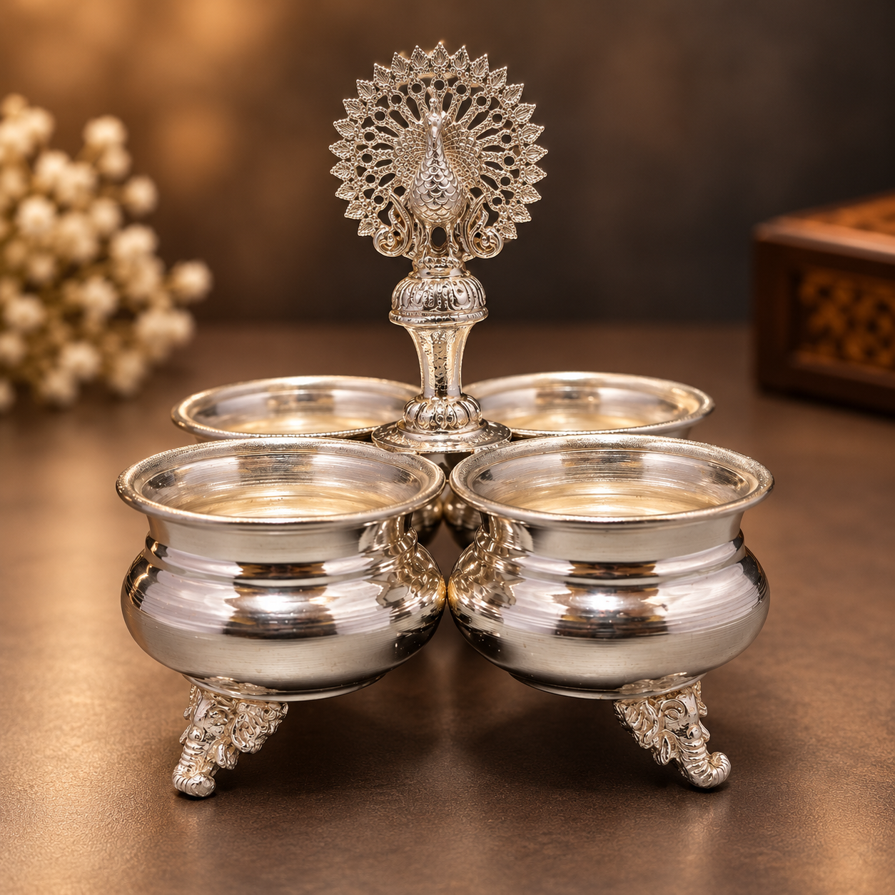 GS 3d peacock Four cup panchwala with ganesha legs