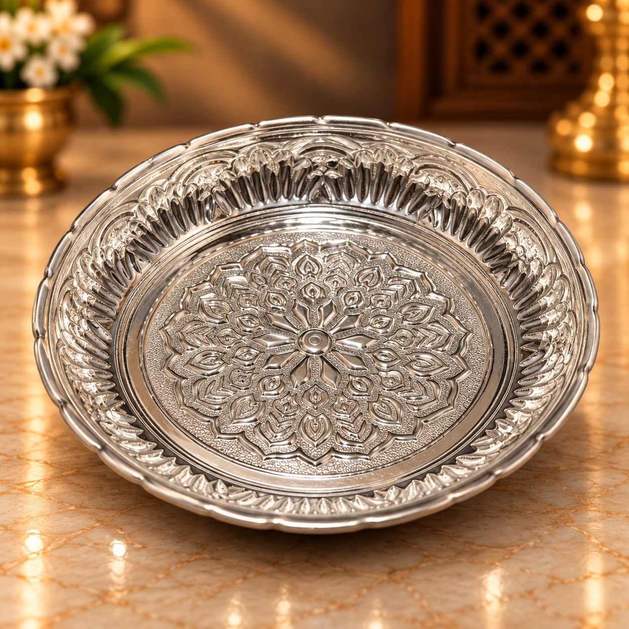 GS Laser Engraving flower design plate with Elephant legs 12'