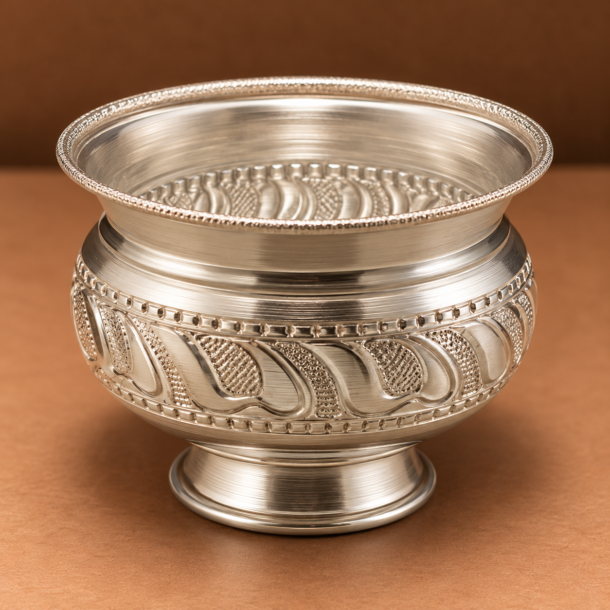 GS Laser Enraving kumkum bowl with stand 3.2"