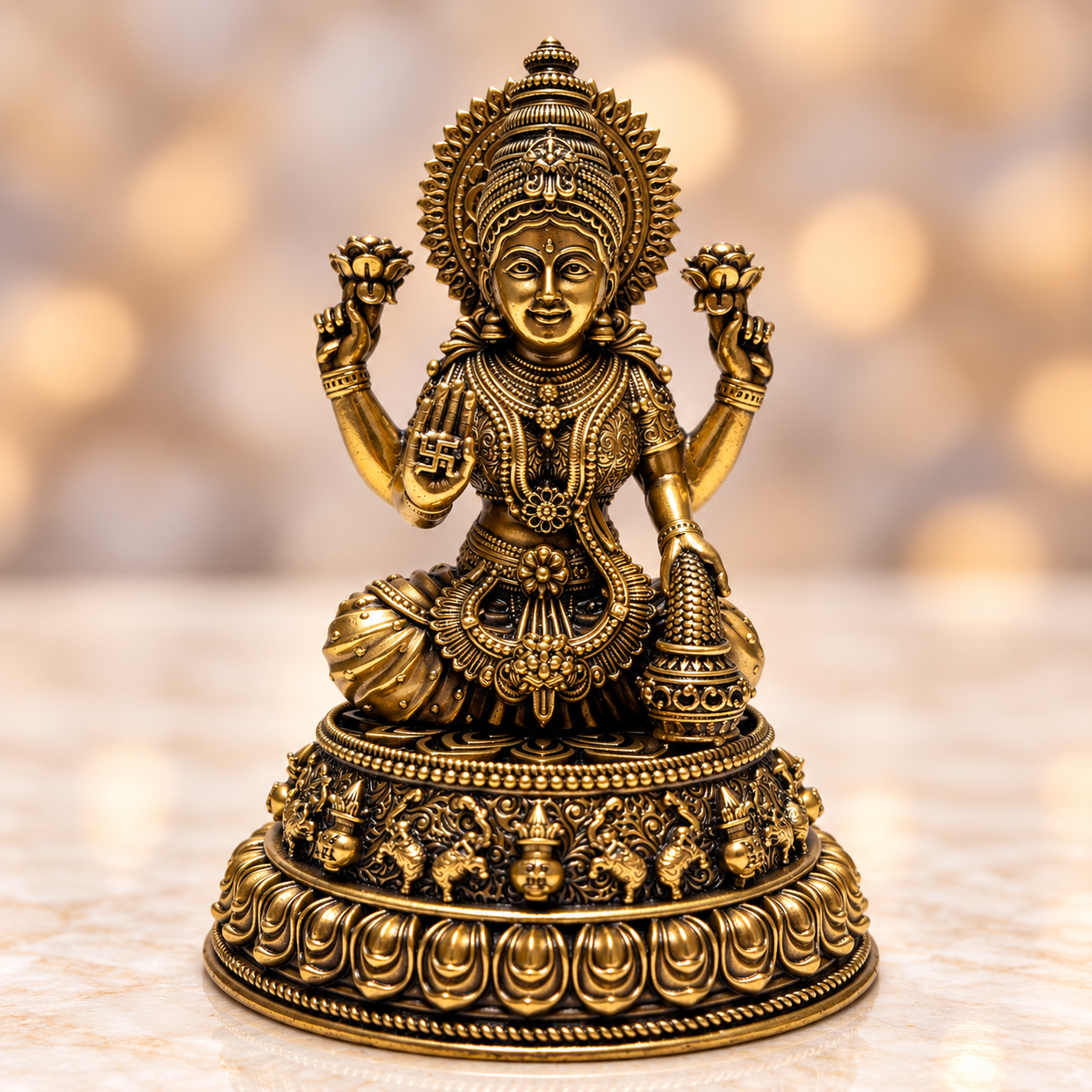 Brass Antique Lakshmi with chowki idol idol 5/3.5 inches
