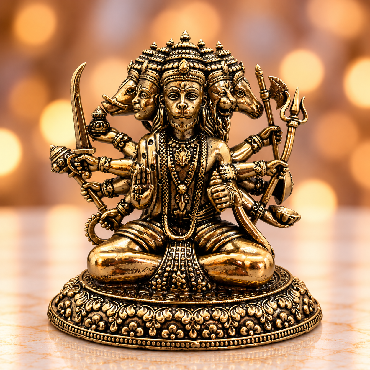 Brass panchamukhi hanuman idol 4"