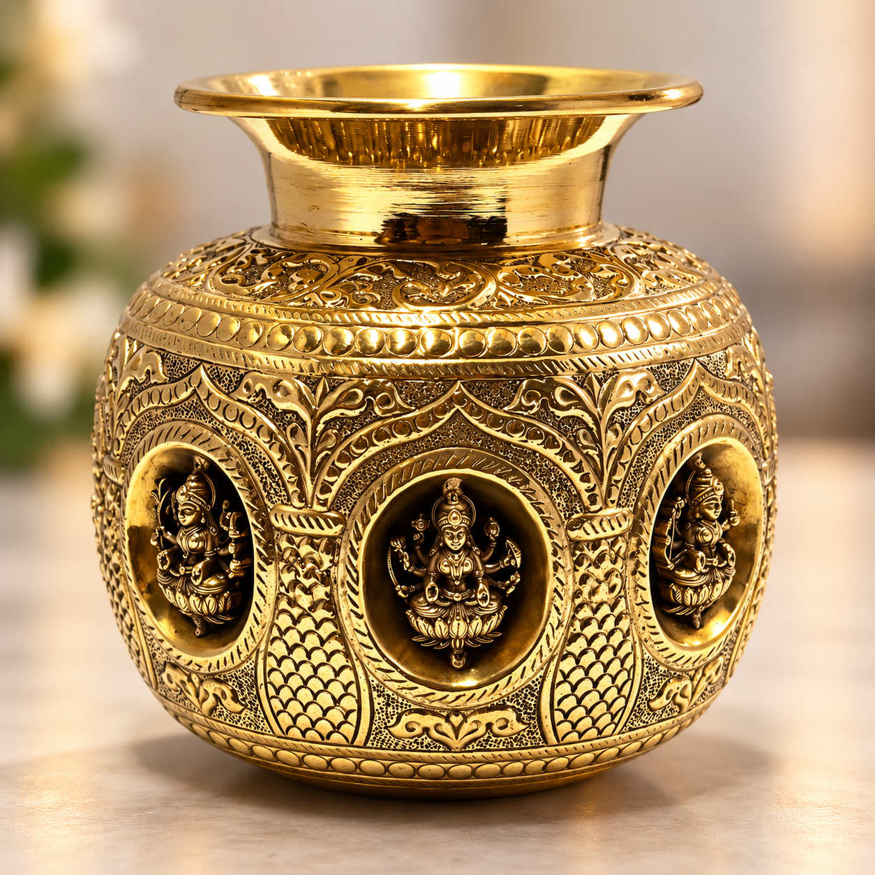 Antique Brass Ashtalakshmi Kalasham(3D) 5/7 Inch