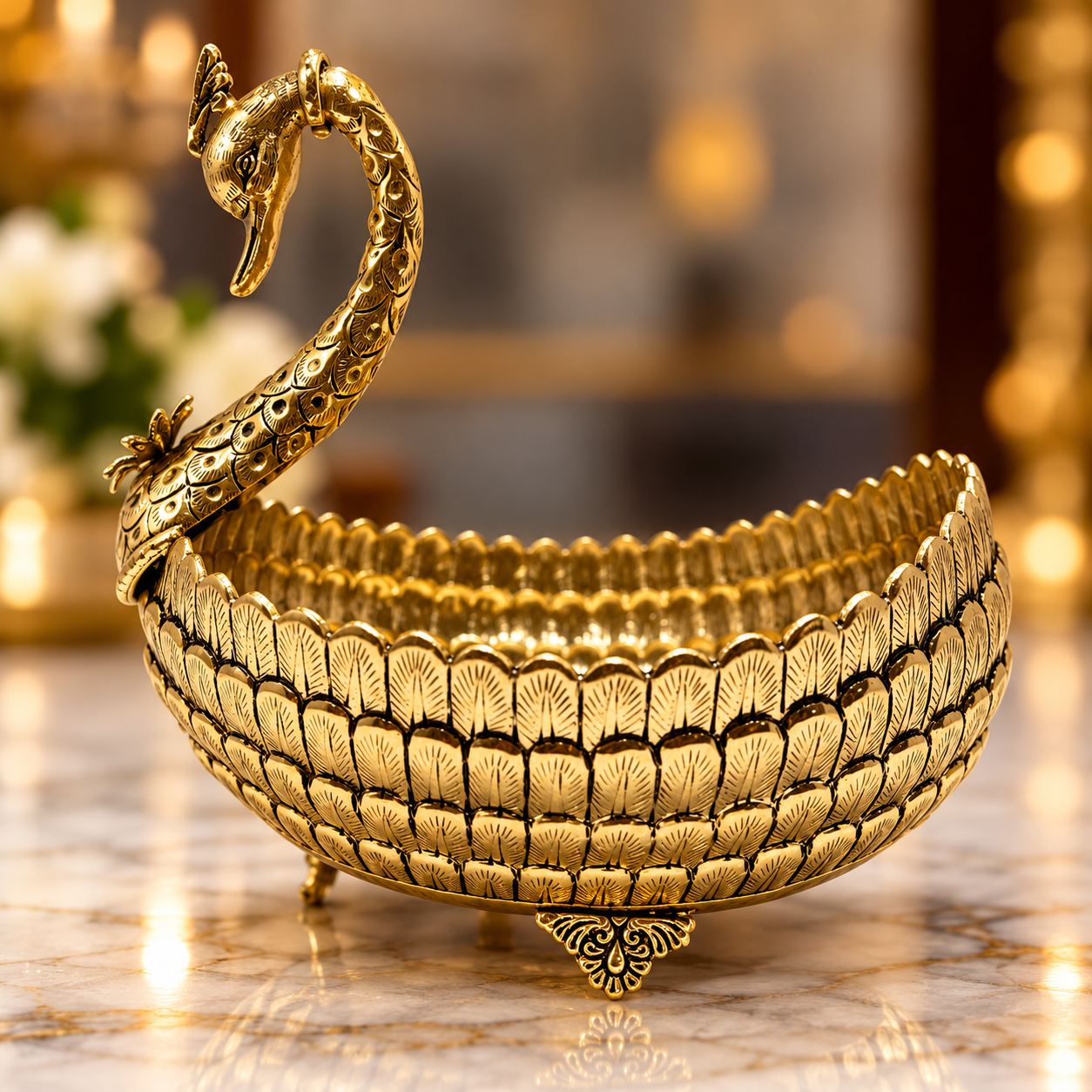 Antique Brass Swan Bowl 8/8.8 Inch